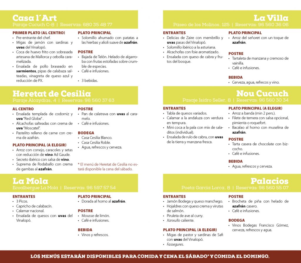Menú especial para celebrar las IX Jornadas Gastronómicas de la Uva y el Azafrán