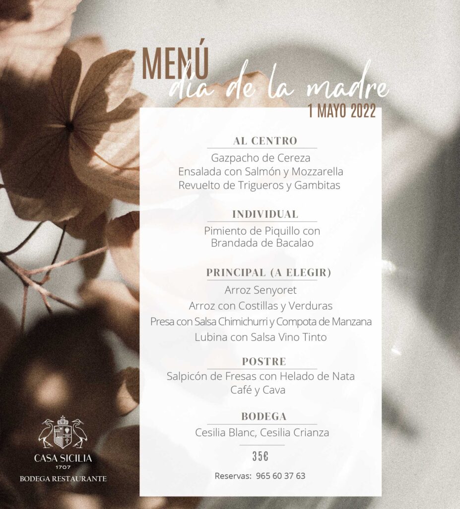 Menú especial Día de la Madre en Casa Sicilia.