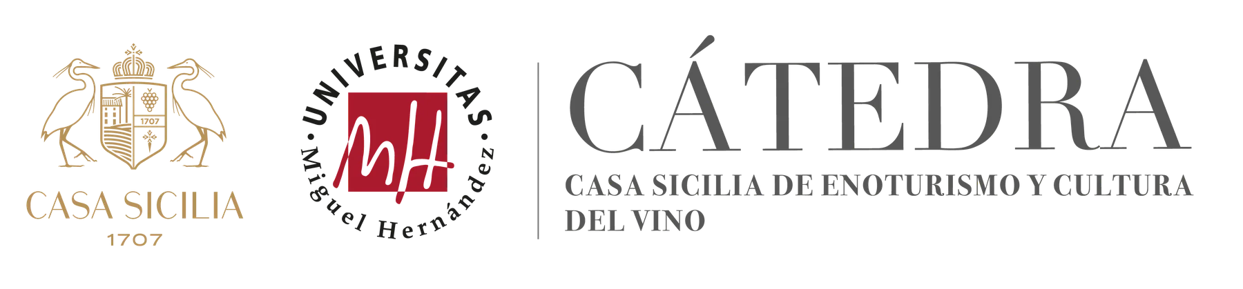 Logotipos de Casa Sicilia, Universidad Miguel Hernández y Cátedra Casa Sicilia de Enoturismo y Cultura del Vino