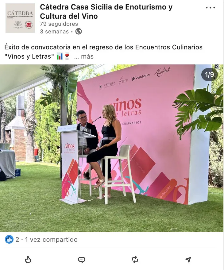 Publicación de LinkedIn: Encuentros Culinarios Vinos y Letras